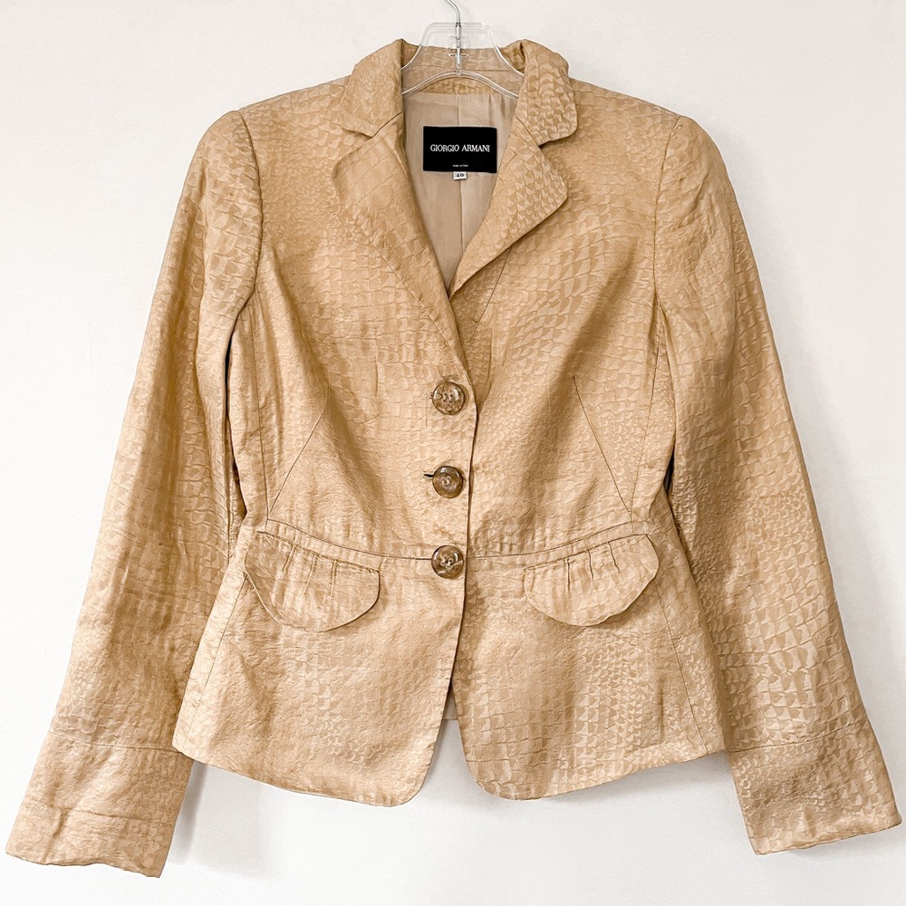 Giorgio Armani Gold Metallic Jacquard Silk Vintage Suit Jacket Size 40 = US 4